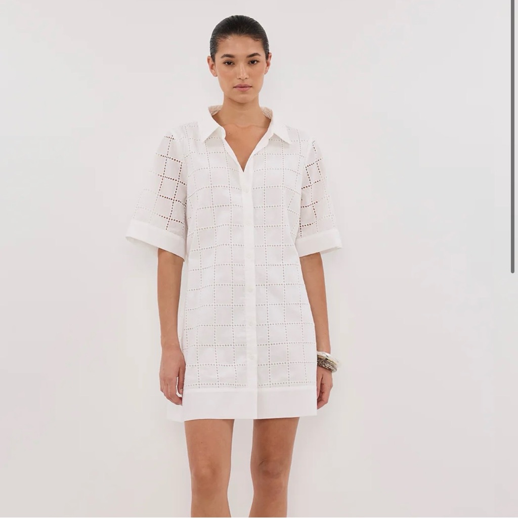 Dissh Owen White Sleeved Broderie Mini Dress